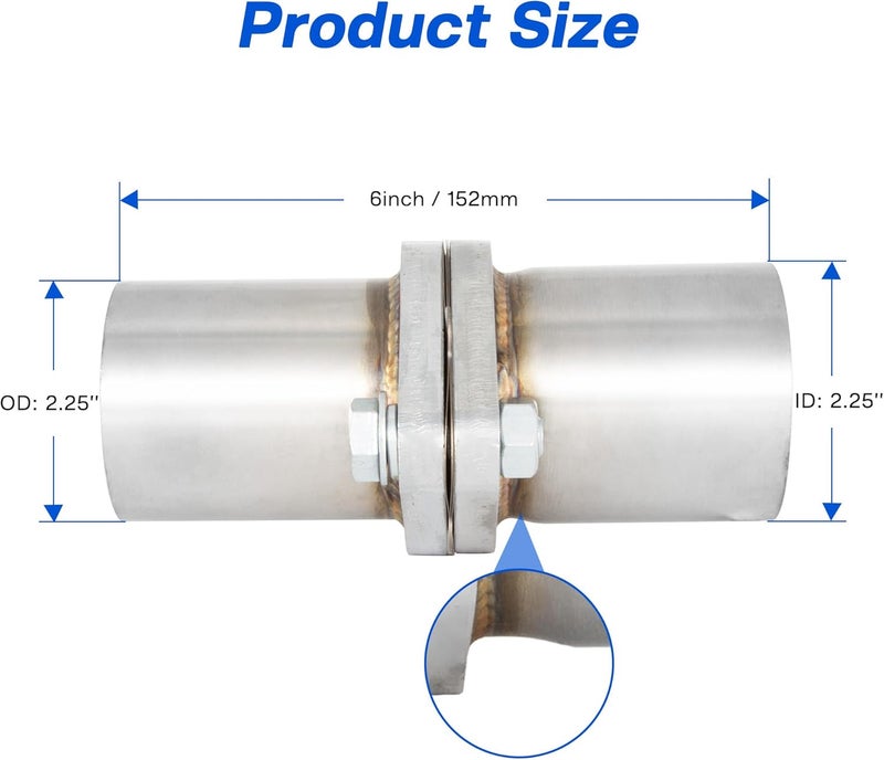 SVULK Exhaust Flange Repair Pipe Kit, 2.25" ID/57mm to 2.25" OD with Stainless Steel Gasket Pipe and 2 Bolt, Quick Fix Flange Pipe Joint, Universal Fitment - Image 2